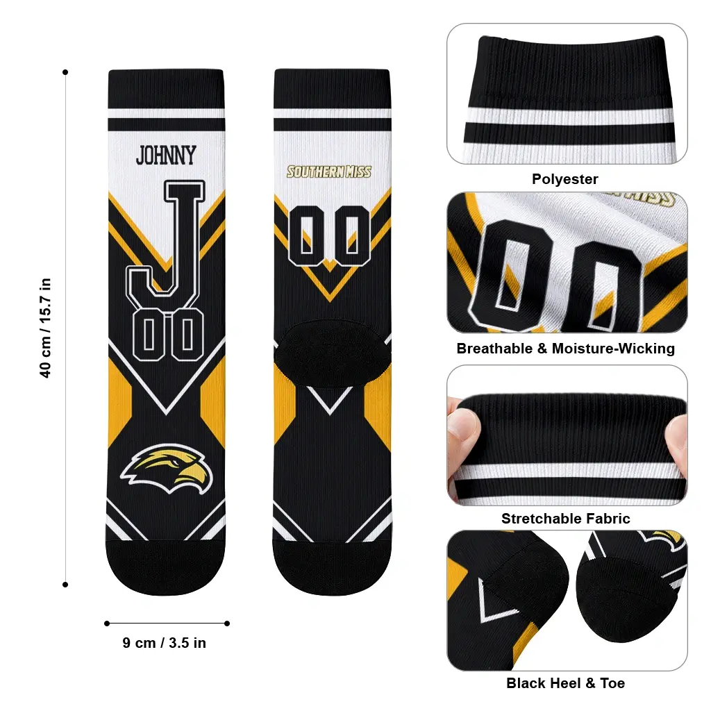 Southern Miss Golden Eagles Socks Customized Arrow Blocks Black High Quality Southern Miss Golden Eagles Socks Customized Arrow Blocks Black High Quality