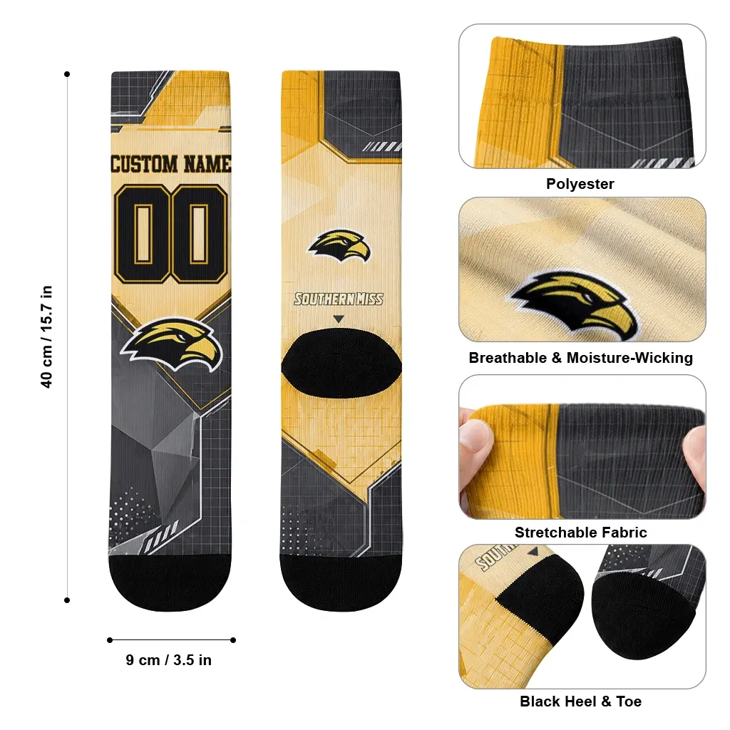 Southern Miss Golden Eagles Socks Customized Geometric Tech Black High Quality Southern Miss Golden Eagles Socks Customized Geometric Tech Black High Quality