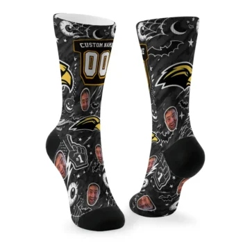 Southern Miss Golden Eagles Socks Customized Scattered Icons Black Fashion Forward