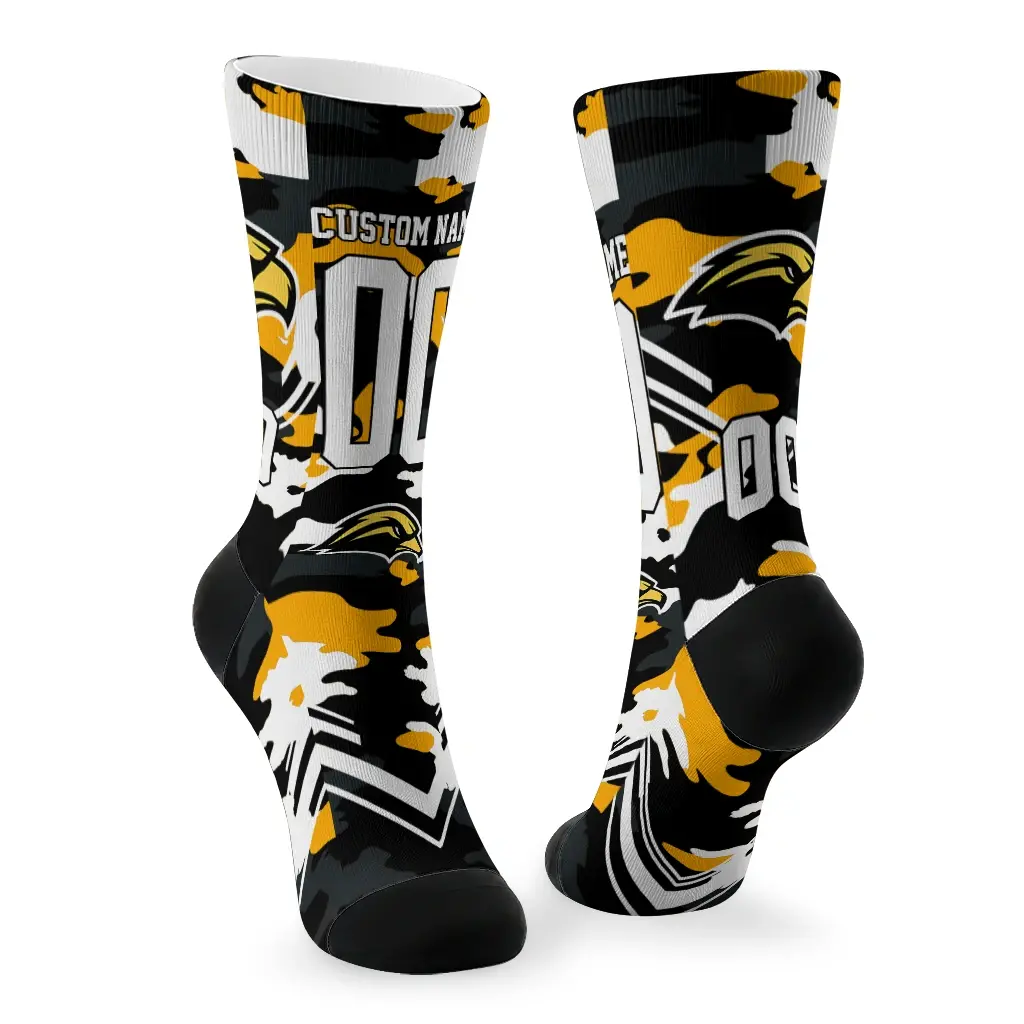 Southern Miss Golden Eagles Socks Customized Woodland Camo Black Fashion Forward Southern Miss Golden Eagles Socks Customized Woodland Camo Black Fashion Forward