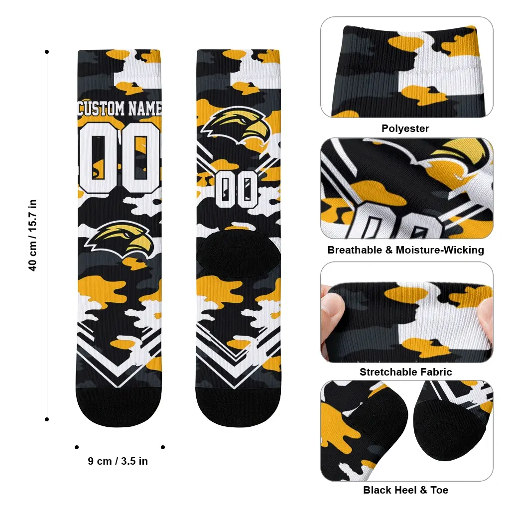 Southern Miss Golden Eagles Socks Customized Woodland Camo Black High Quality Southern Miss Golden Eagles Socks Customized Woodland Camo Black High Quality