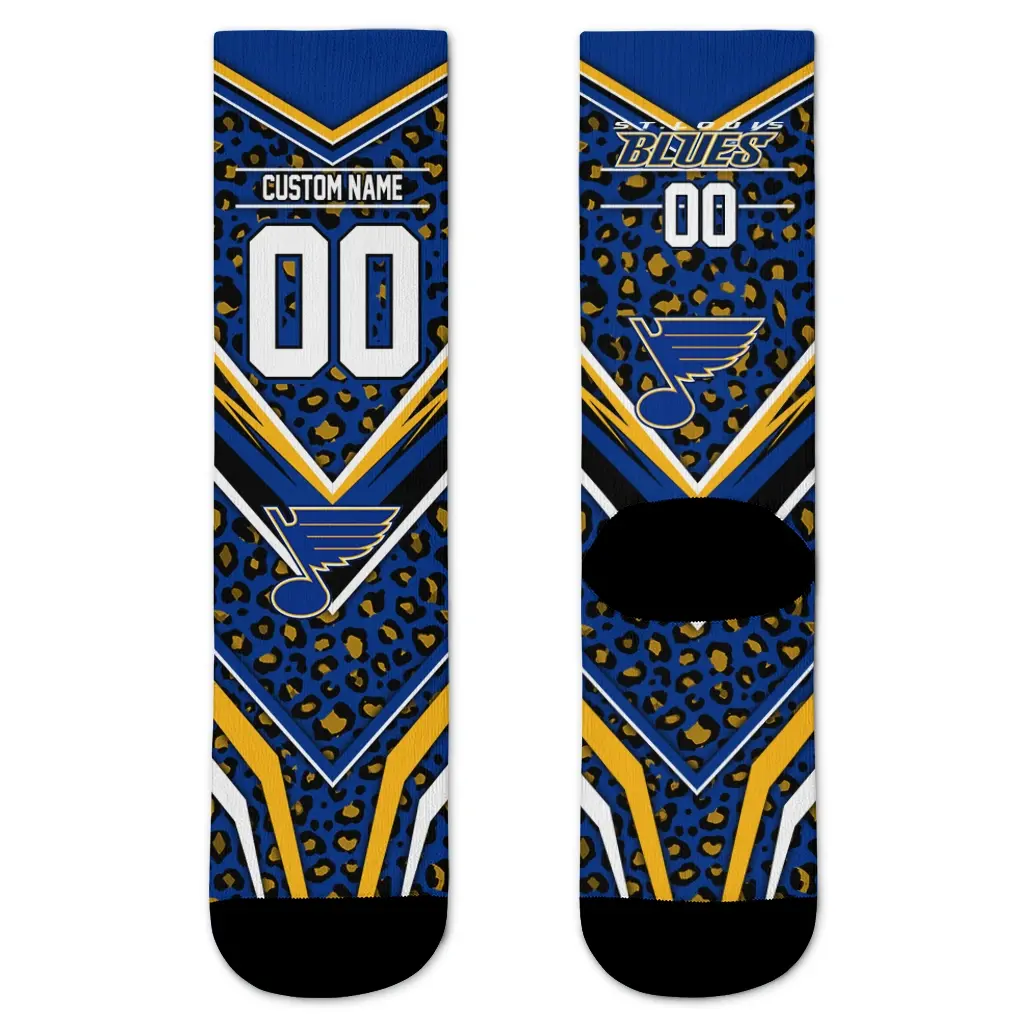 St Louis Blues Socks Custom Leopard Print Blue Black Best Selling St Louis Blues Socks Custom Leopard Print Blue Black Best Selling