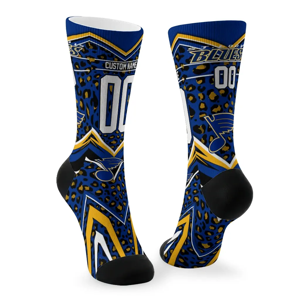 St Louis Blues Socks Custom Leopard Print Blue Black Fashion Forward St Louis Blues Socks Custom Leopard Print Blue Black Fashion Forward