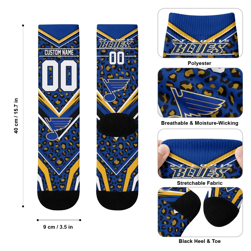 St Louis Blues Socks Custom Leopard Print Blue Black High Quality St Louis Blues Socks Custom Leopard Print Blue Black High Quality