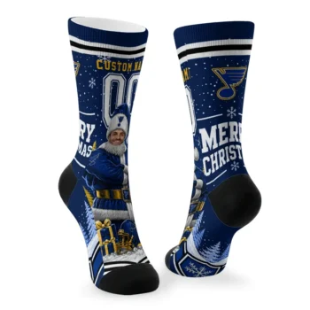 St Louis Blues Socks Personalized Snowy Scene Blue White Fashion Forward