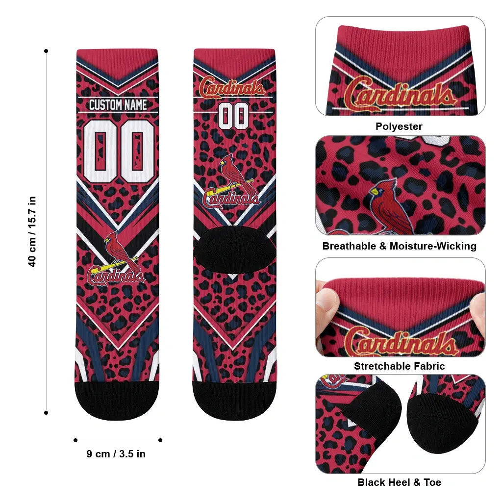 St Louis Cardinals Socks Customized Leopard Print Red Black High Quality St Louis Cardinals Socks Customized Leopard Print Red Black High Quality
