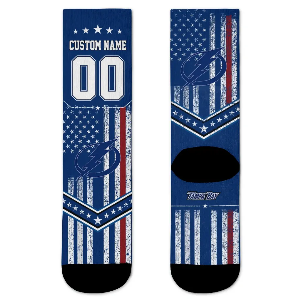 Tampa Bay Lightning Socks Custom Star Stripes Blue White Best Selling Tampa Bay Lightning Socks Custom Star Stripes Blue White Best Selling