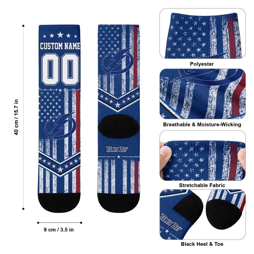 Tampa Bay Lightning Socks Custom Star Stripes Blue White High Quality Tampa Bay Lightning Socks Custom Star Stripes Blue White High Quality