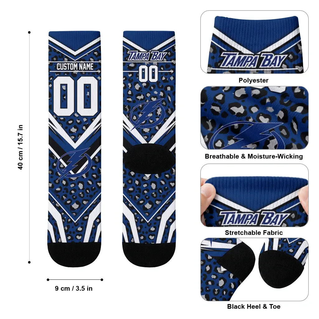 Tampa Bay Lightning Socks Customized Leopard Print Blue Black High Quality Tampa Bay Lightning Socks Customized Leopard Print Blue Black High Quality