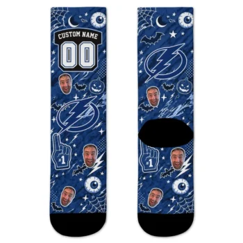 Tampa Bay Lightning Socks Personalized Scattered Icons Blue Best Selling