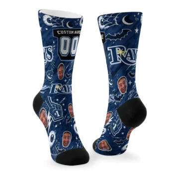 Tampa Bay Rays Socks Custom Scattered Icons Navy Fashion Forward