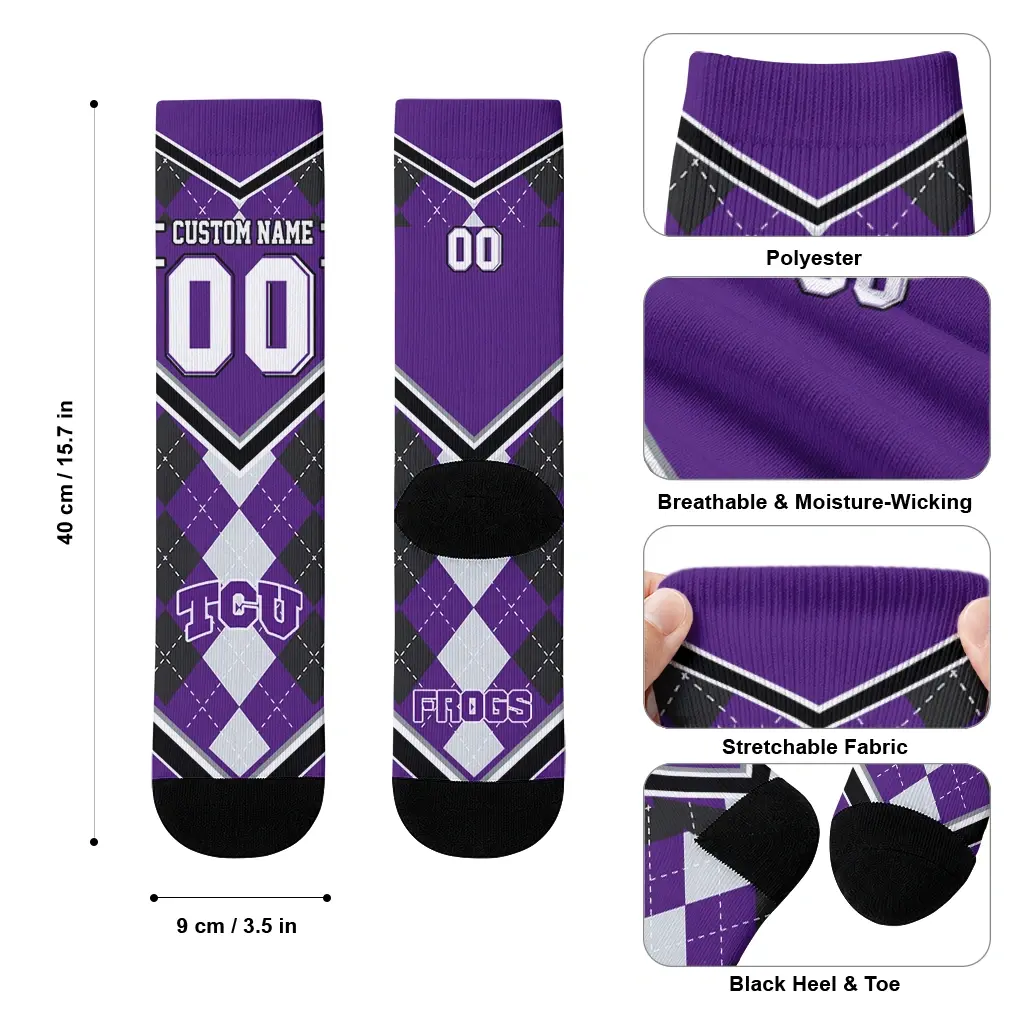Tcu Horned Frogs Socks Customized Argyle Pattern Purple High Quality Tcu Horned Frogs Socks Customized Argyle Pattern Purple High Quality