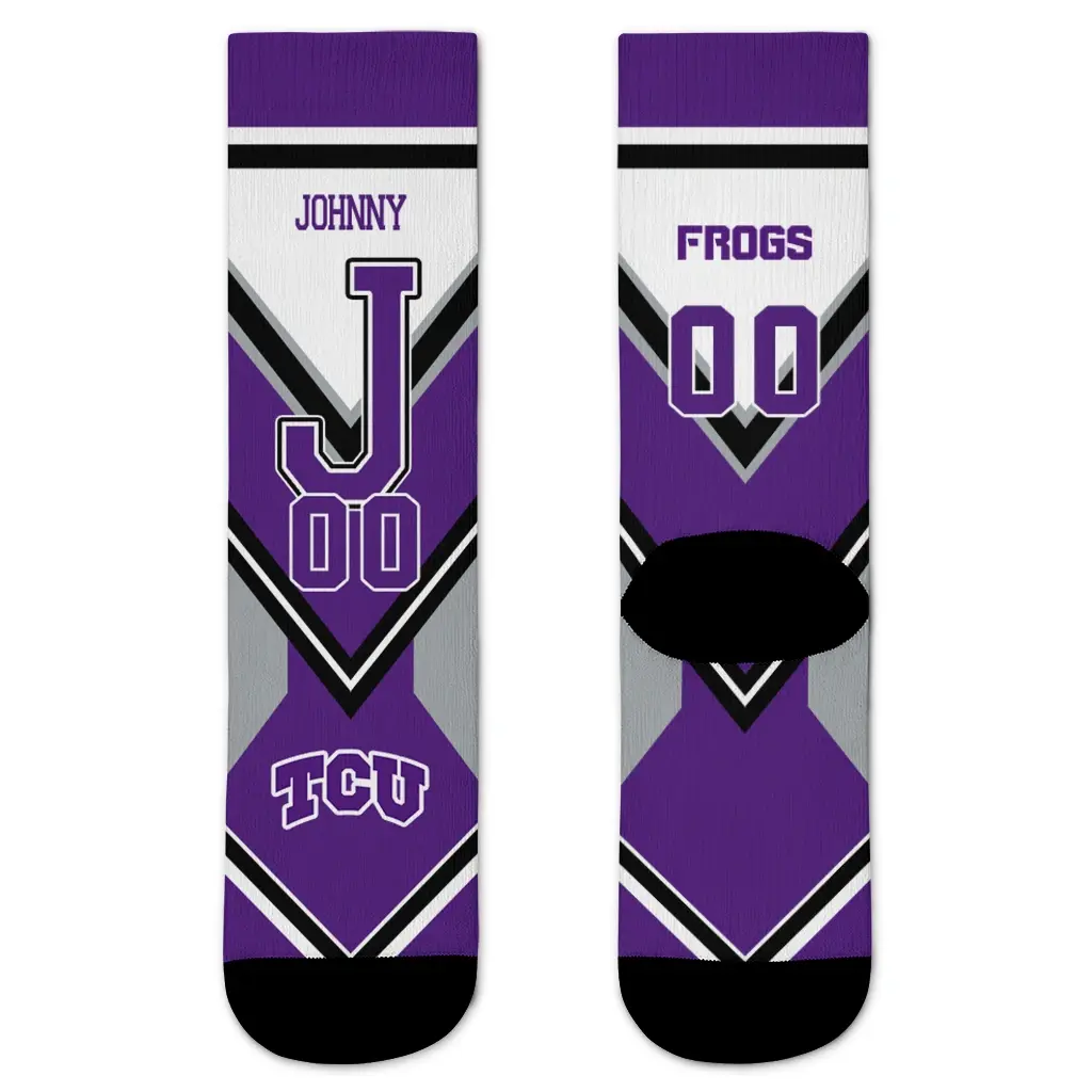 Tcu Horned Frogs Socks Customized Arrow Blocks Purple Best Selling Tcu Horned Frogs Socks Customized Arrow Blocks Purple Best Selling