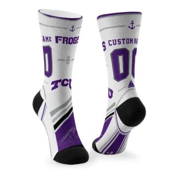 Tcu Horned Frogs Socks Customized Nautical Icons Purple White Fashion Forward
