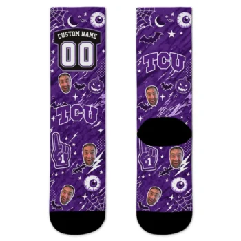 Tcu Horned Frogs Socks Customized Scattered Icons Purple Best Selling