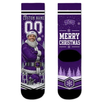 Tcu Horned Frogs Socks Customized Snowy Scene Purple White Best Selling