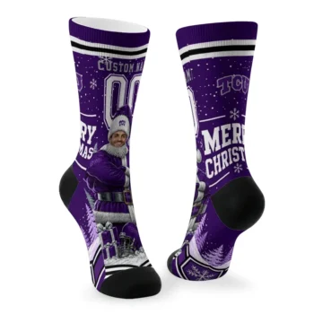 Tcu Horned Frogs Socks Customized Snowy Scene Purple White Fashion Forward