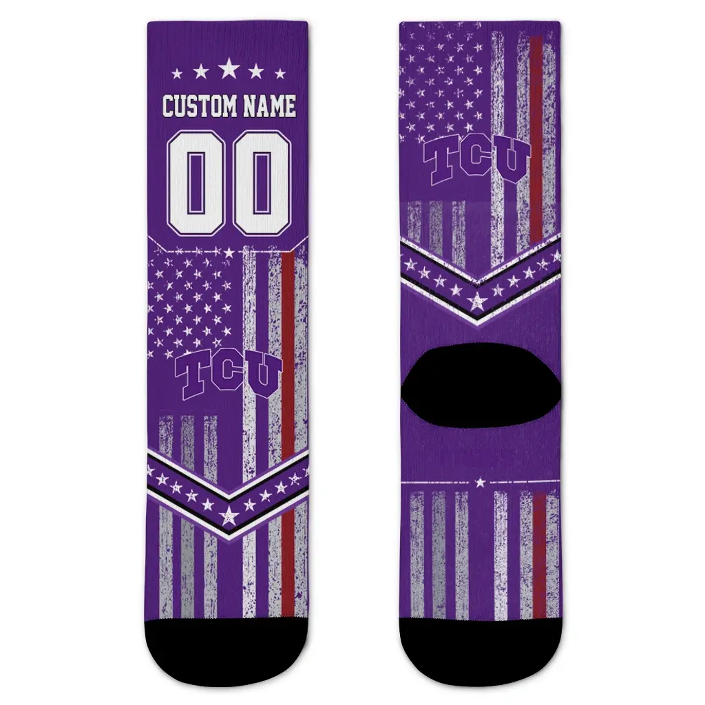 Tcu Horned Frogs Socks Customized Star Stripes Purple White Best Selling Tcu Horned Frogs Socks Customized Star Stripes Purple White Best Selling