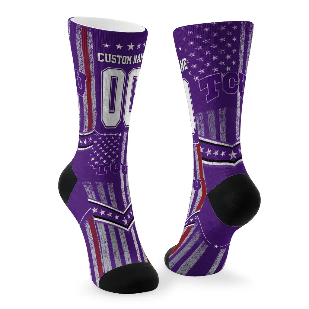 Tcu Horned Frogs Socks Customized Star Stripes Purple White Fashion Forward Tcu Horned Frogs Socks Customized Star Stripes Purple White Fashion Forward