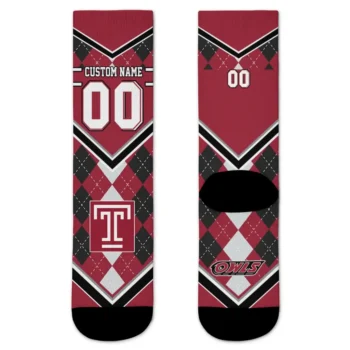 Temple Owls Socks Customized Argyle Pattern Red Best Selling