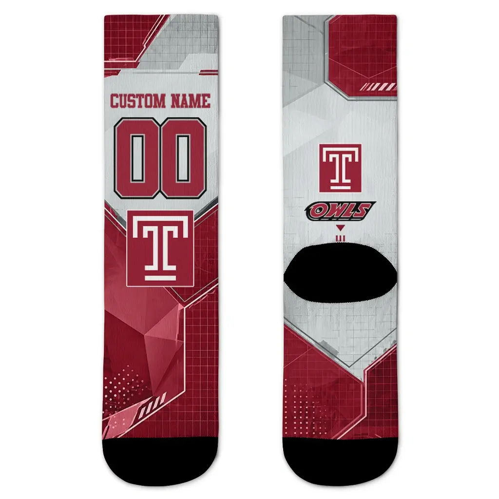 Temple Owls Socks Customized Geometric Tech Red Best Selling Temple Owls Socks Customized Geometric Tech Red Best Selling