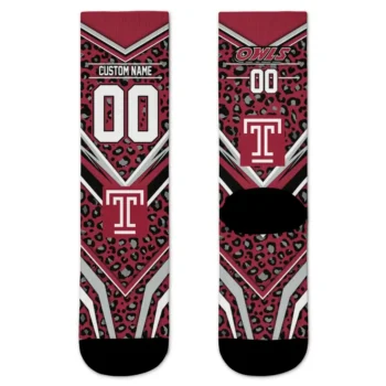 Temple Owls Socks Customized Leopard Print Red Black Best Selling