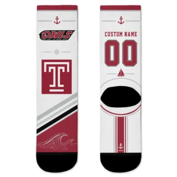 Temple Owls Socks Customized Nautical Icons Red White Best Selling