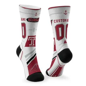 Temple Owls Socks Customized Nautical Icons Red White Fashion Forward