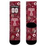 Temple Owls Socks Customized Scattered Icons Red Best Selling