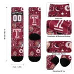 Temple Owls Socks Customized Scattered Icons Red Best Selling