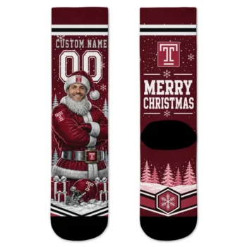 Temple Owls Socks Customized Snowy Scene Red White Best Selling