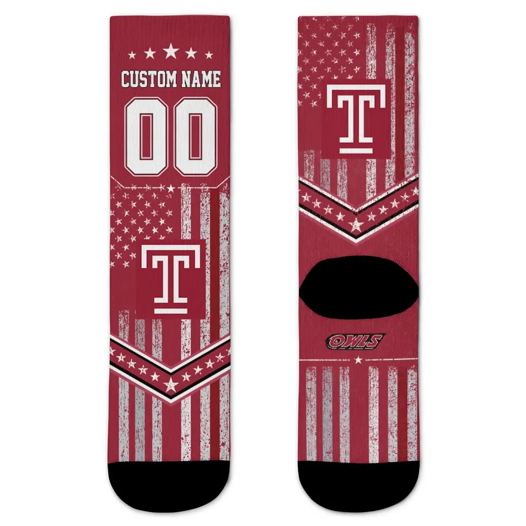 Temple Owls Socks Customized Star Stripes Red White Best Selling Temple Owls Socks Customized Star Stripes Red White Best Selling