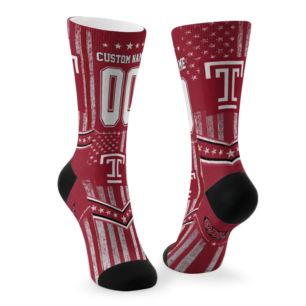Temple Owls Socks Customized Star Stripes Red White Fashion Forward Temple Owls Socks Customized Star Stripes Red White Fashion Forward