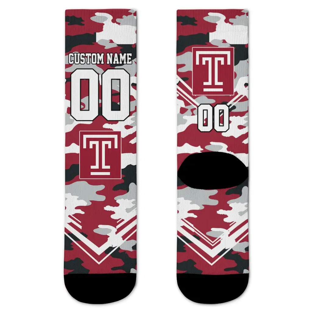 Temple Owls Socks Customized Woodland Camo Red Best Selling Temple Owls Socks Customized Woodland Camo Red Best Selling