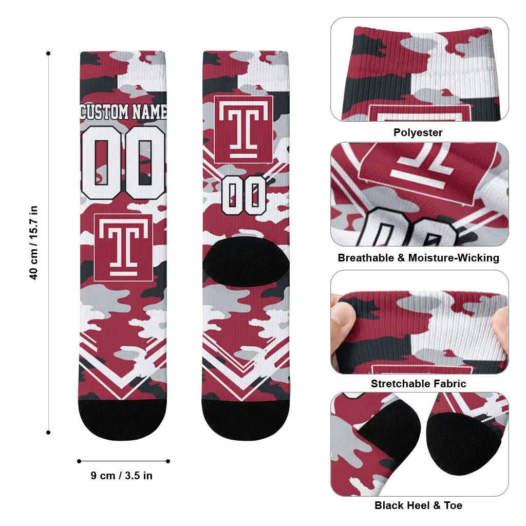 Temple Owls Socks Customized Woodland Camo Red High Quality Temple Owls Socks Customized Woodland Camo Red High Quality