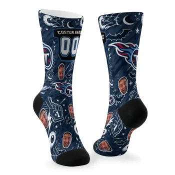 Tennessee Titans Socks Customized Scattered Icons Navy Fashion Forward