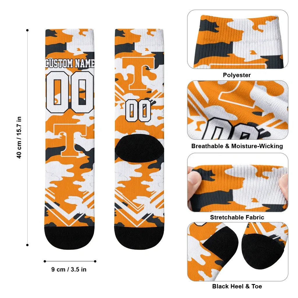 Tennessee Volunteers Socks Personalized Woodland Camo Orange High Quality Tennessee Volunteers Socks Personalized Woodland Camo Orange High Quality