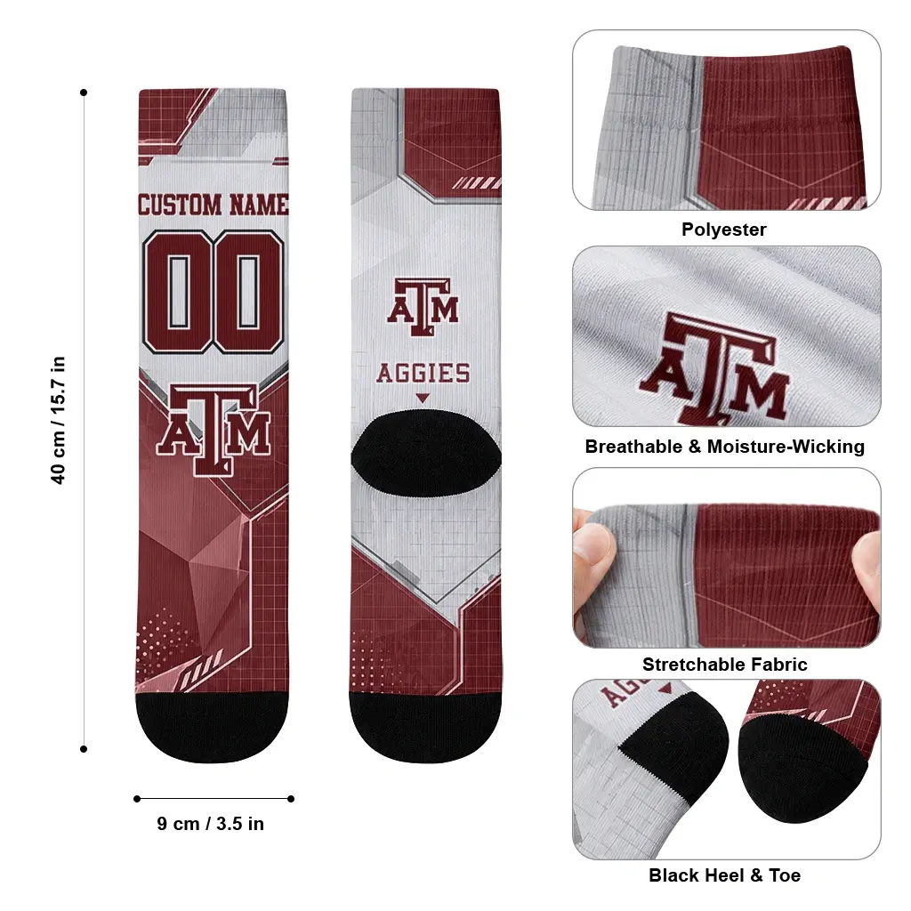 Texas Am Aggies Socks Custom Geometric Tech Maroon High Quality Texas Am Aggies Socks Custom Geometric Tech Maroon High Quality