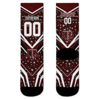 Texas Am Aggies Socks Custom Leopard Print Maroon Black Best Selling