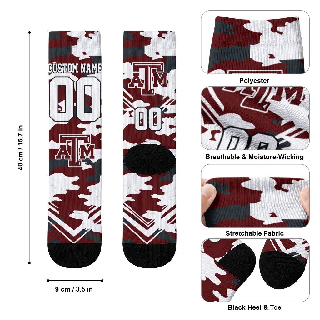 Texas Am Aggies Socks Custom Woodland Camo Maroon High Quality Texas Am Aggies Socks Custom Woodland Camo Maroon High Quality