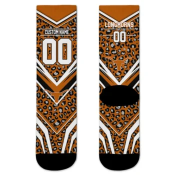 Texas Longhorns Socks Personalized Leopard Print Orange Black Best Selling