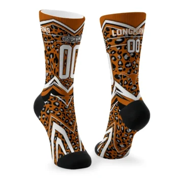 Texas Longhorns Socks Personalized Leopard Print Orange Black Fashion Forward