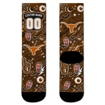 Texas Longhorns Socks Personalized Scattered Icons Orange Best Selling