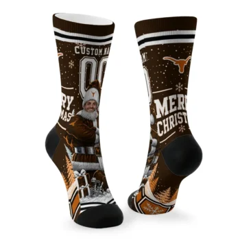 Texas Longhorns Socks Personalized Snowy Scene Orange White Fashion Forward