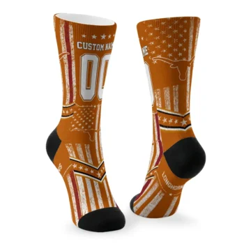 Texas Longhorns Socks Personalized Star Stripes Orange White Fashion Forward