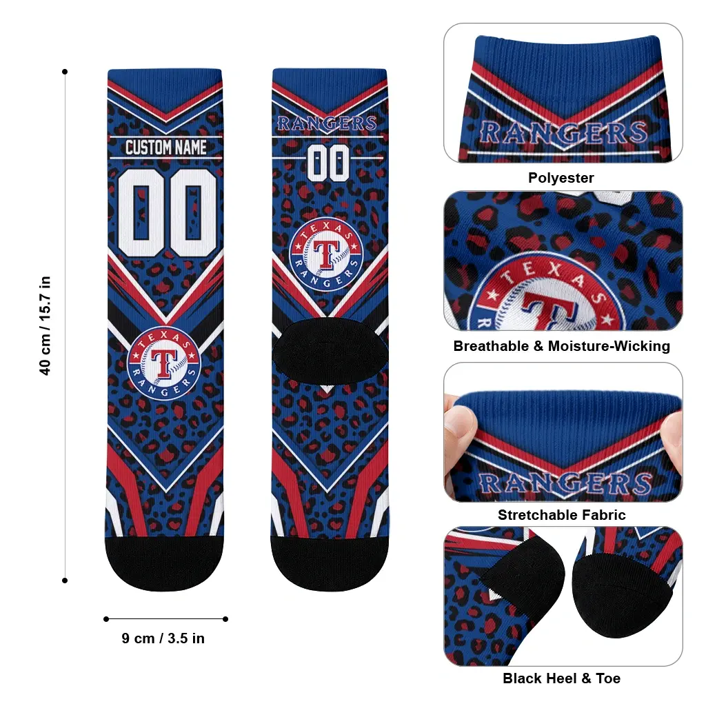 Texas Rangers Socks Custom Leopard Print Blue Black High Quality Texas Rangers Socks Custom Leopard Print Blue Black High Quality