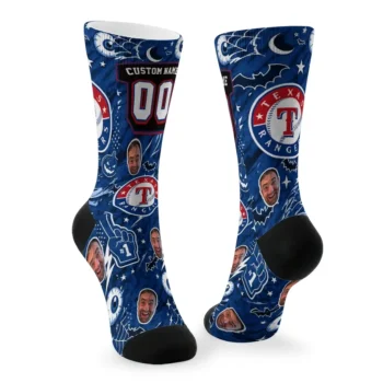 Texas Rangers Socks Customized Scattered Icons Blue Fashion Forward