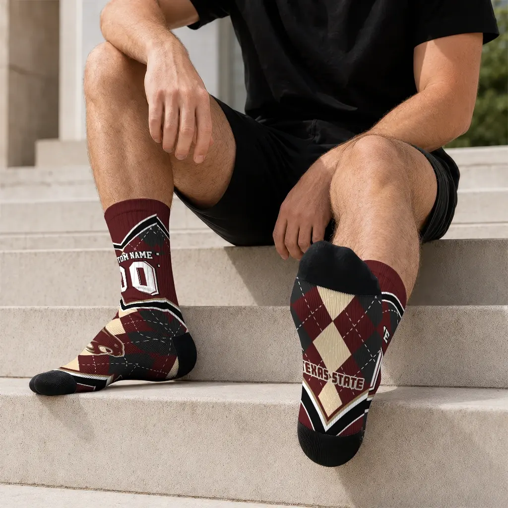 Texas State Bobcats Socks Custom Argyle Pattern Maroon Latest Model Texas State Bobcats Socks Custom Argyle Pattern Maroon Latest Model