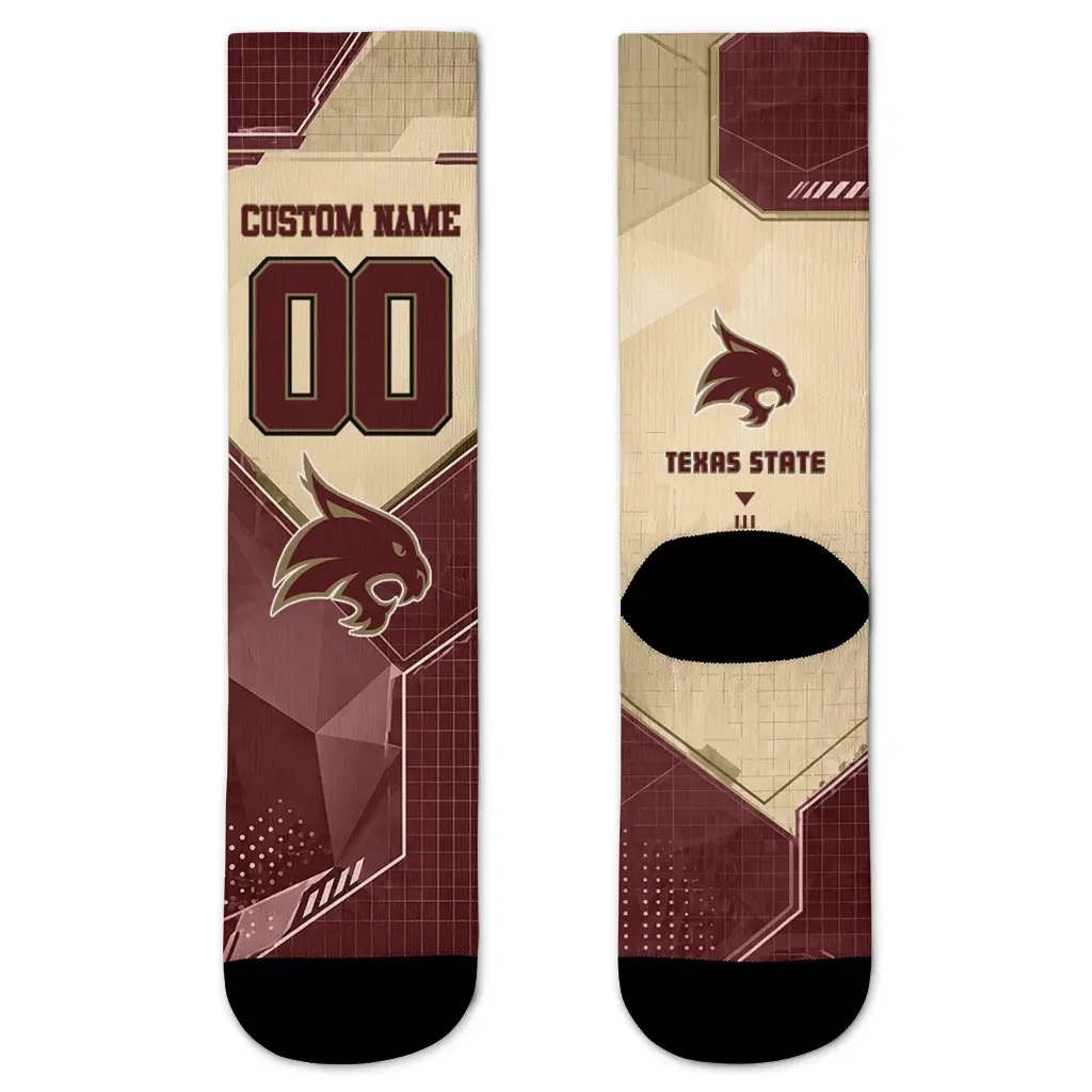 Texas State Bobcats Socks Custom Geometric Tech Maroon Best Selling Texas State Bobcats Socks Custom Geometric Tech Maroon Best Selling