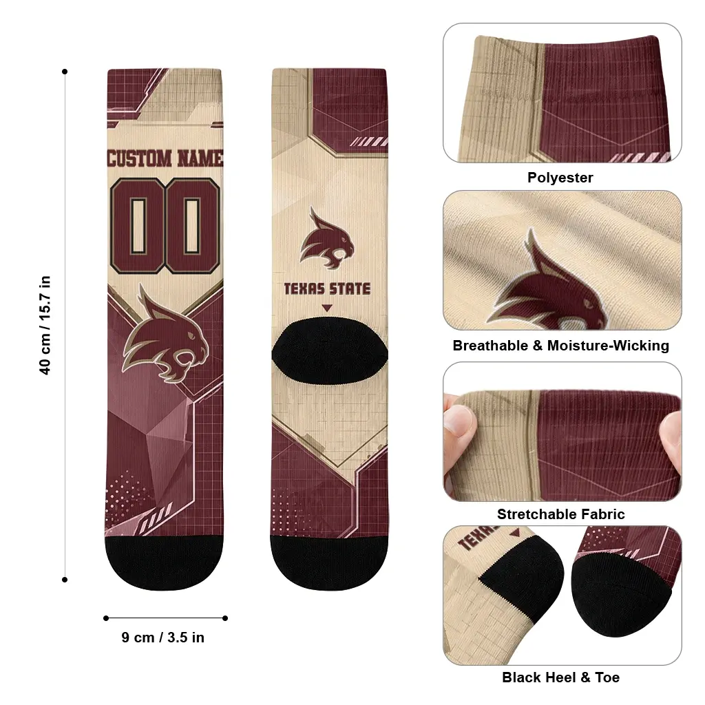 Texas State Bobcats Socks Custom Geometric Tech Maroon High Quality Texas State Bobcats Socks Custom Geometric Tech Maroon High Quality